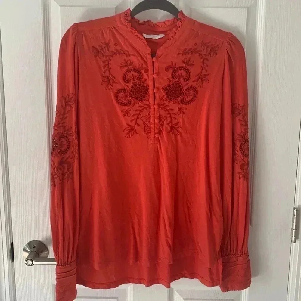 Lucky Brand Boho Embroidered Long Sleeved Top Size Small